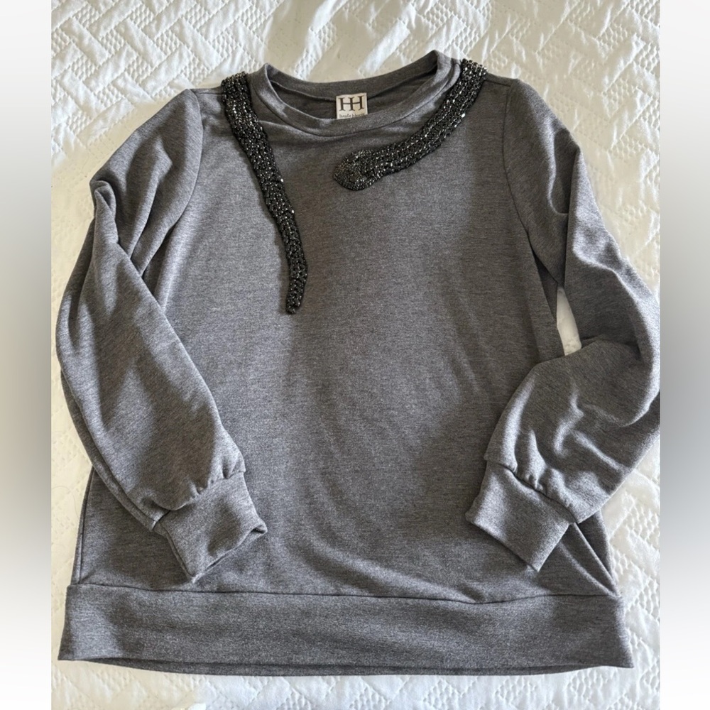 Haute Hippie Rhinestone Embellished Sweat Shirt Size Medium